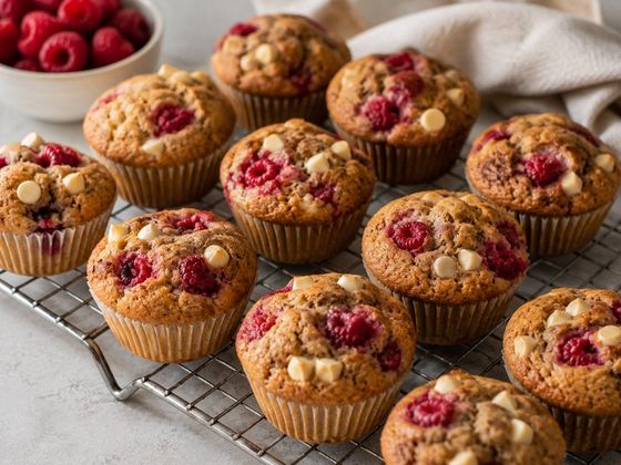 Framboos en witte chocolade ontbijtmuffins