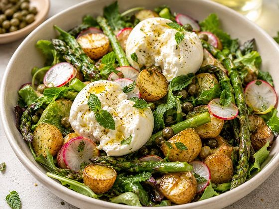 Groene krieltjessalade met burrata