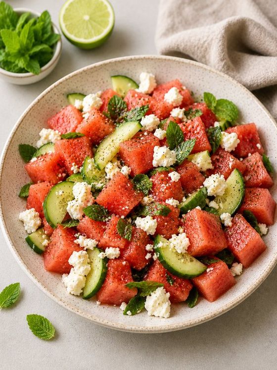 Zomerse watermeloensalade met feta